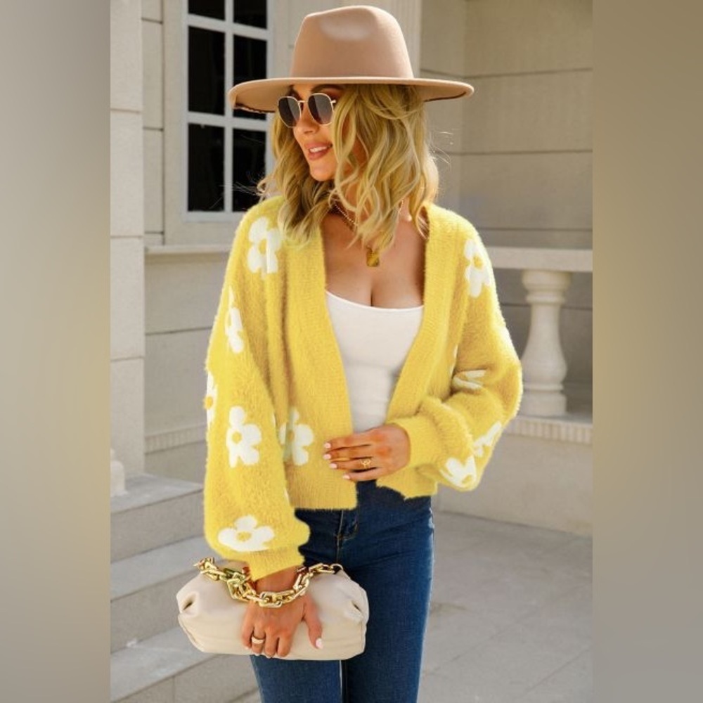 Ecowish Floral Open Front Fuzzy Cardigan